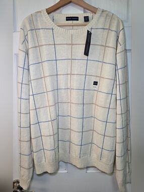 Grant Thomas Linen Blend Lightweight Knit Windowpane Sweater- Men's XXL NWT